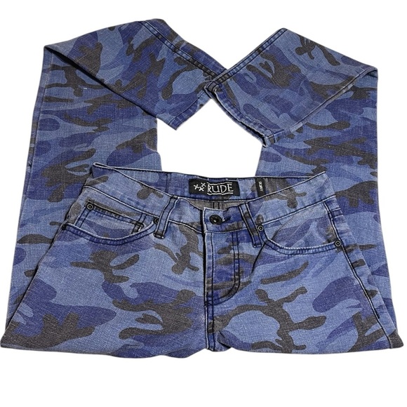 HOT TOPIC RUDE MENS BLUE CAMOUFLAGE SKINNY JEANS 28x32 EUC - Picture 4 of 9